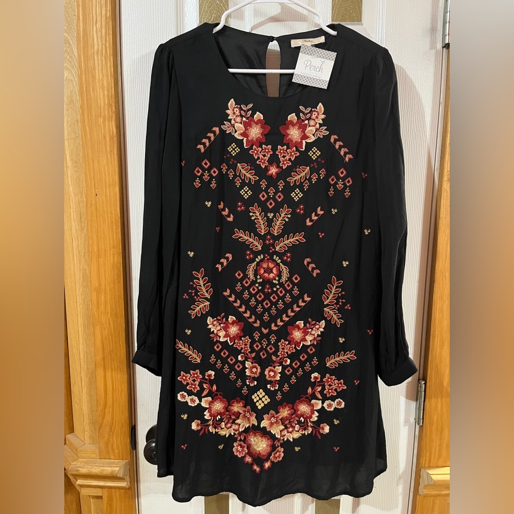Andree by Units  Black Sassy Dress with Floral Embroidery
